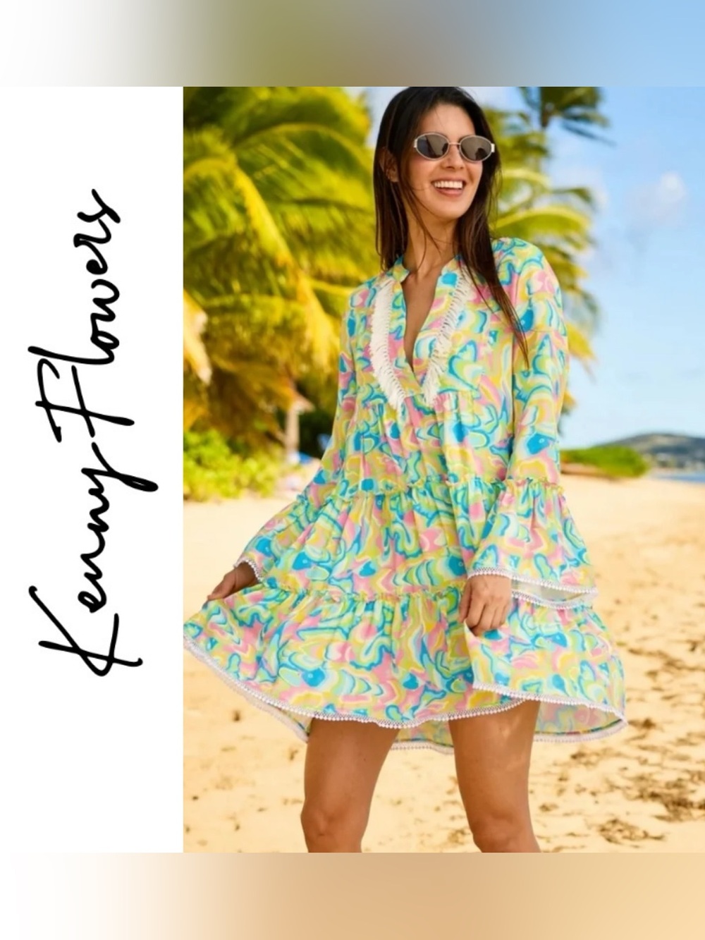 Kenny Flowers St. Lucia Fish Swing Dress Beach Vacation Resort Resortwear